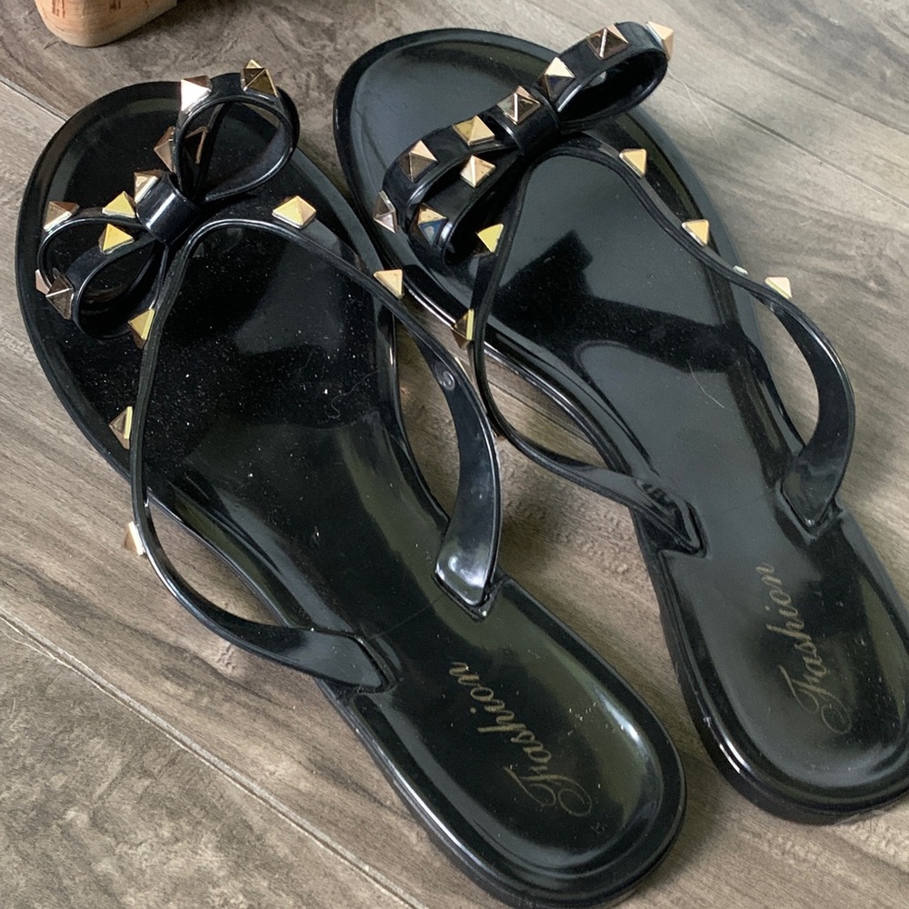 Black Studded Bow Sandals